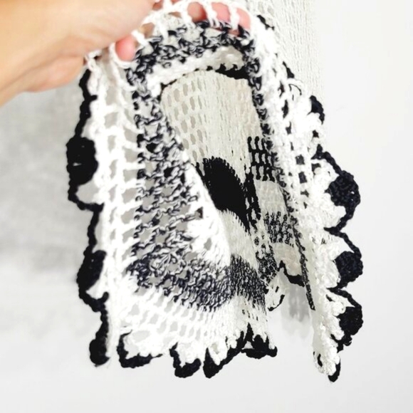 Crocheted Women Black & Off White Padded Chest Sleeveless Strappy Cover Up Dress - Picture 4 of 10